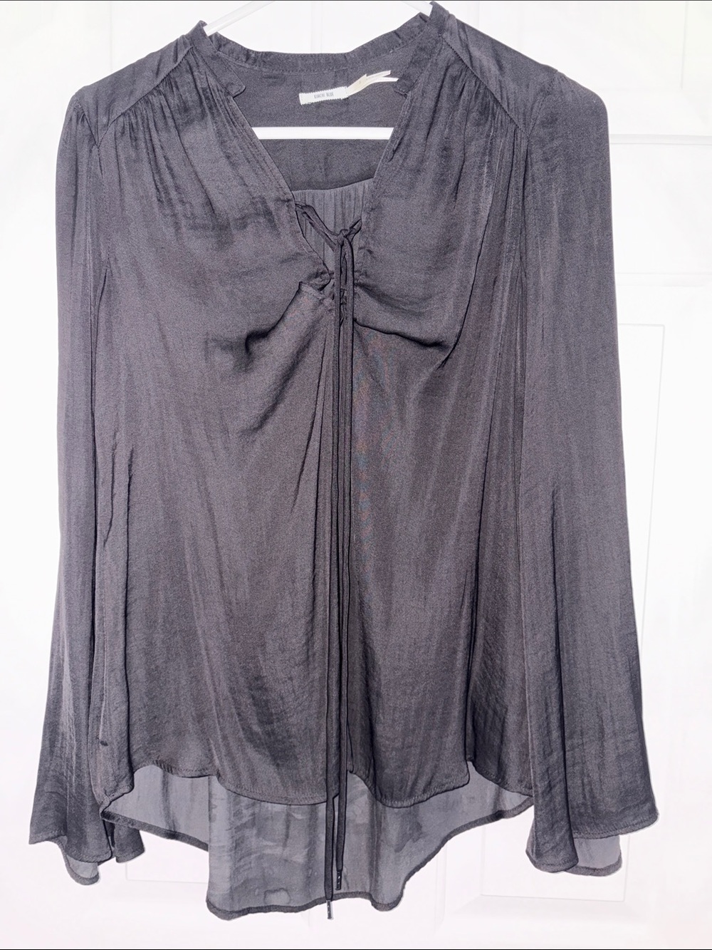 Women’s Black Satin Tie-Front Top